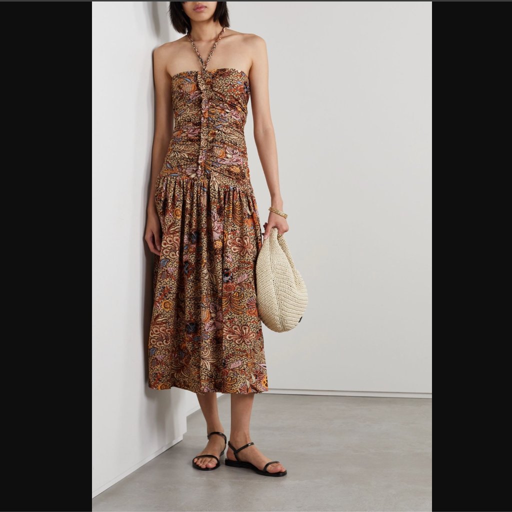 Ulla Johnson Marcella Ruched Floral-Print Cotton-Jersey Midi Dress